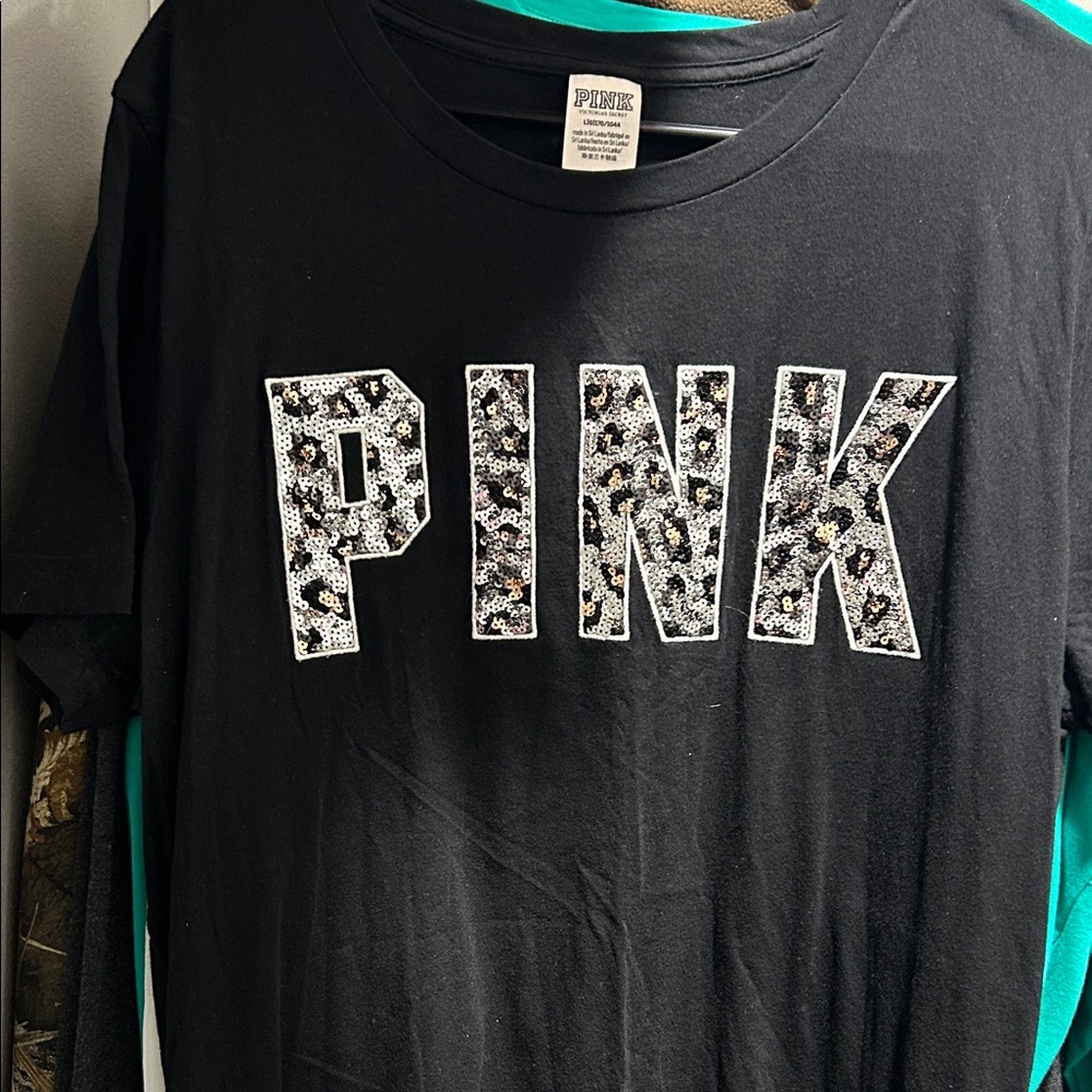 Victoria's Secret Black Tee with Sequin PINK Logo